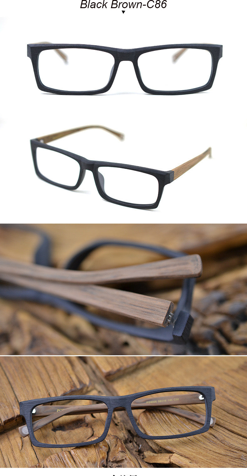 Hdcrafter Men's Full Rim Rectangle Wood Frame Eyeglasses Ps8005 Full Rim Hdcrafter Eyeglasses