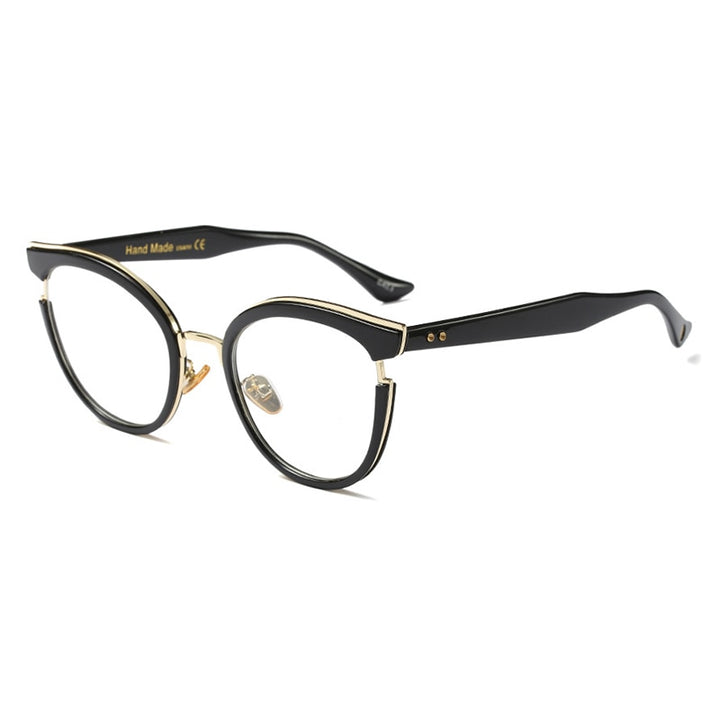 Hotony Women's Full Rim Round Cat Eye Acetate Frame Eyeglasses 97551 Full Rim Hotony black