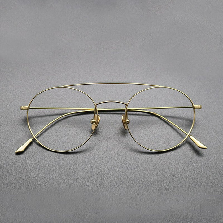 Gatenac Unisex Full Rim Round Titanium Double Bridge Frame Eyeglasses Gxyj618 Full Rim Gatenac Gold