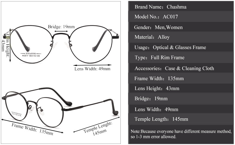 Chashma Ottica Unisex Full Rim Oval Stainless Steel Eyeglasses A017 Full Rim Chashma Ottica