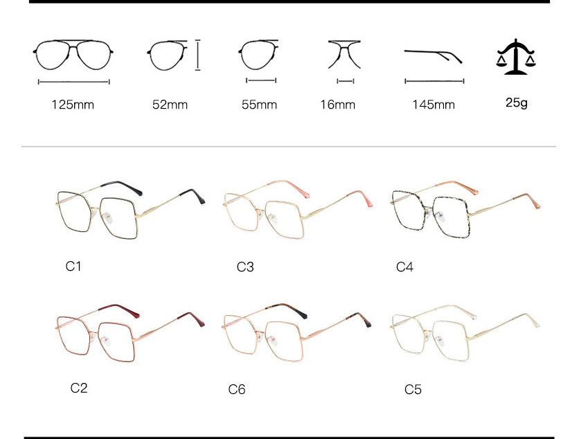 CCspace Unisex Full Rim Square Alloy Frame Eyeglasses 48241 Full Rim CCspace