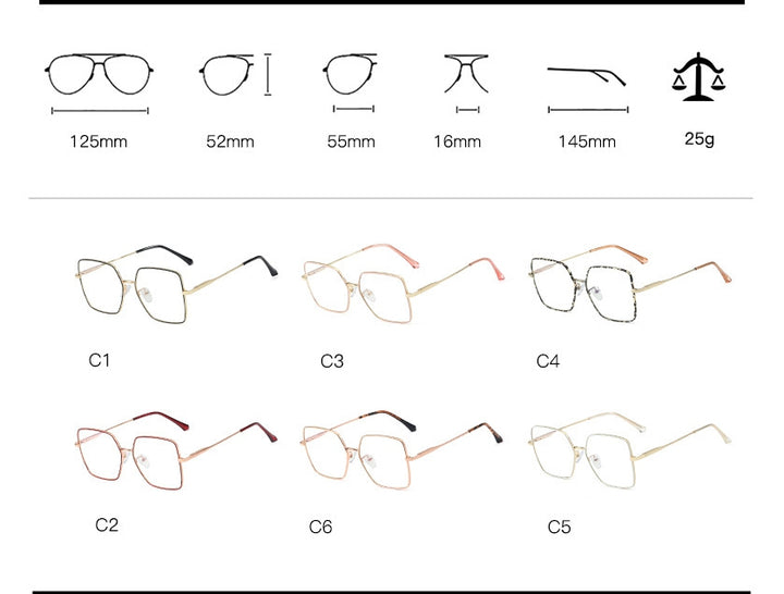 CCspace Unisex Full Rim Square Alloy Frame Eyeglasses 48241 Full Rim CCspace