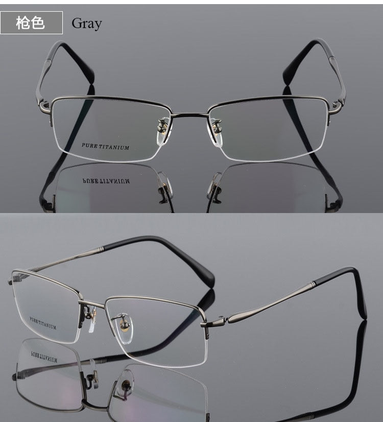 Men's Square Semi Rim Titanium Frame Eyeglasses 8296 Semi Rim Bclear