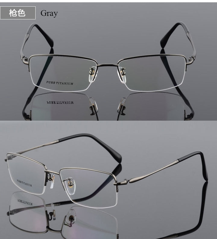 Men's Square Semi Rim Titanium Frame Eyeglasses 8296 Semi Rim Bclear