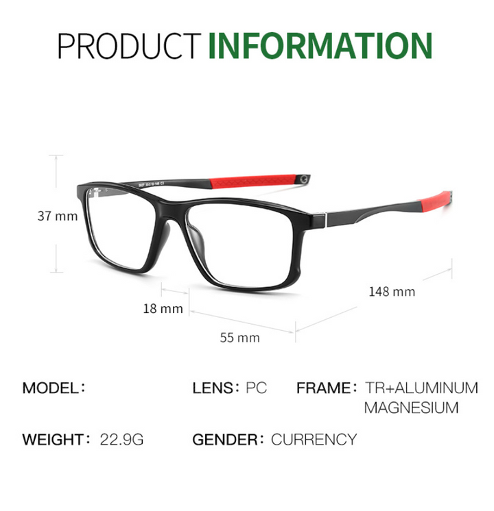 CCspace Unisex Full Rim Square Tr 90 Titanium Sport Eyeglasses 47547 Full Rim CCspace