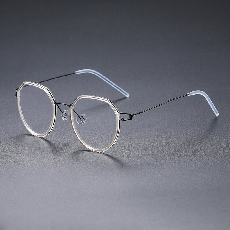 Gatenac Unisex Full Rim Polygon Square Titanium Alloy Screwless Frame Eyeglasses Gxyj691 Full Rim Gatenac Transparent Black