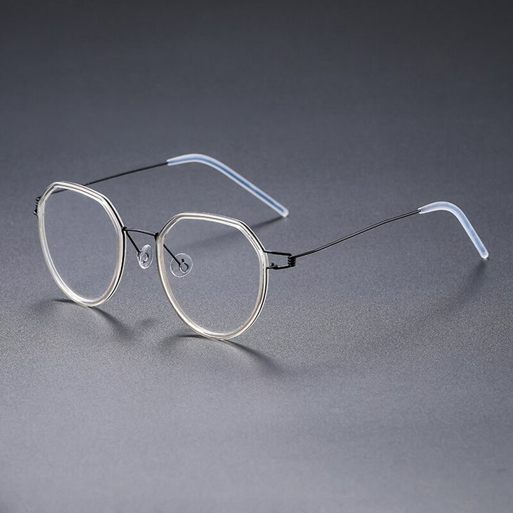 Gatenac Unisex Full Rim Polygon Square Titanium Alloy Screwless Frame Eyeglasses Gxyj691 Full Rim Gatenac Transparent Black