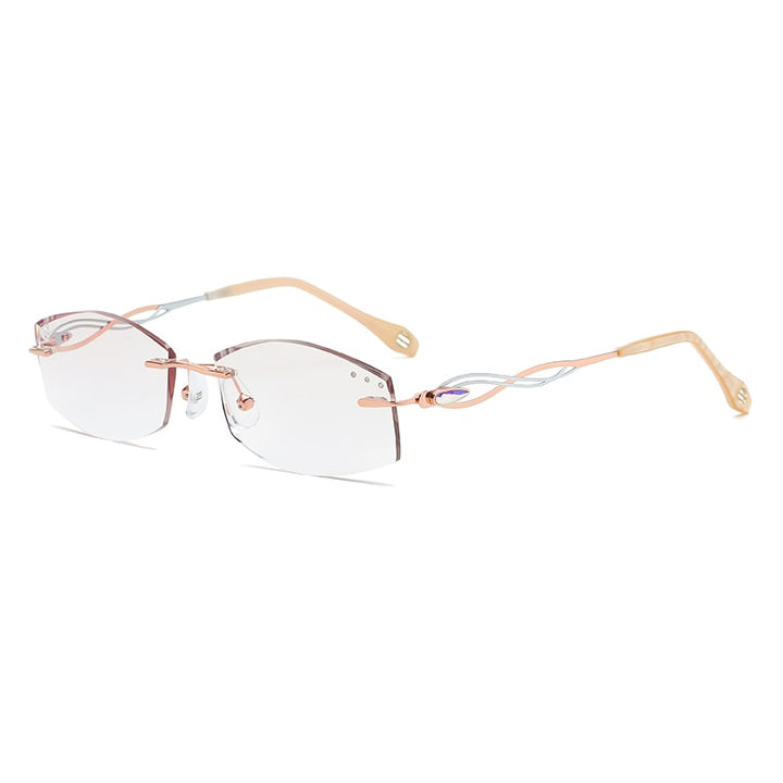 Zirosat 88038 Women's Eyeglasses Tint Lenses Diamond Cutting Rimless Titanium Rimless Zirosat