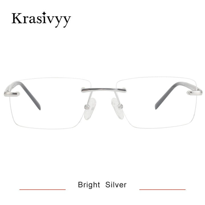 Krasivyy Unisex Rimless Square Titanium Wood Eyeglasses Kr16069 Rimless Krasivyy Bright Silver