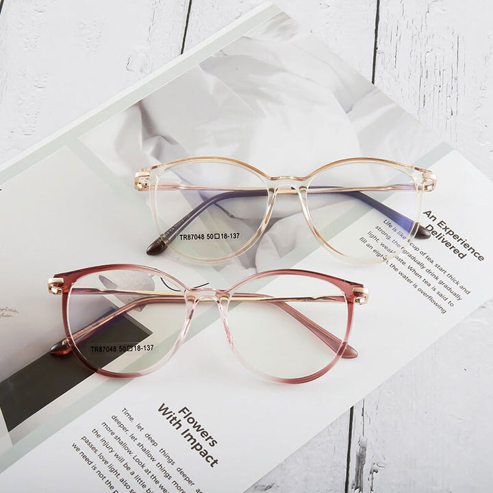 Hotony Women's Full Rim Roun Cat Eye Acetate Alloy Eyeglasses Tr87048 Full Rim Hotony