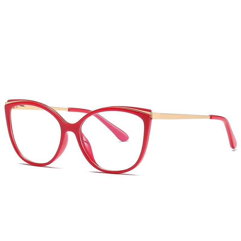 Hotochki Women's Full Rim Cat Eye Alloy Acetate Frame Eyeglasses 2052 Full Rim Hotochki Red