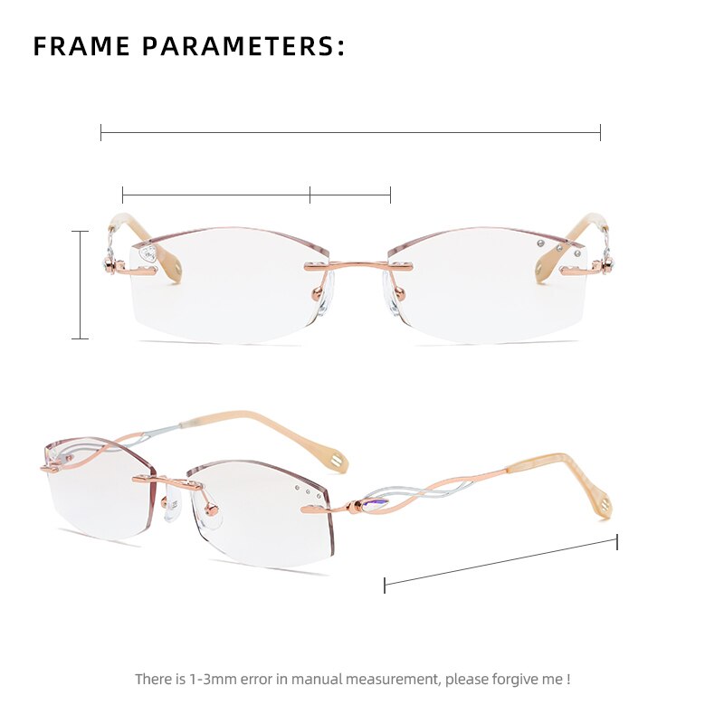 Zirosat 88038 Women's Eyeglasses Tint Lenses Diamond Cutting Rimless Titanium Rimless Zirosat