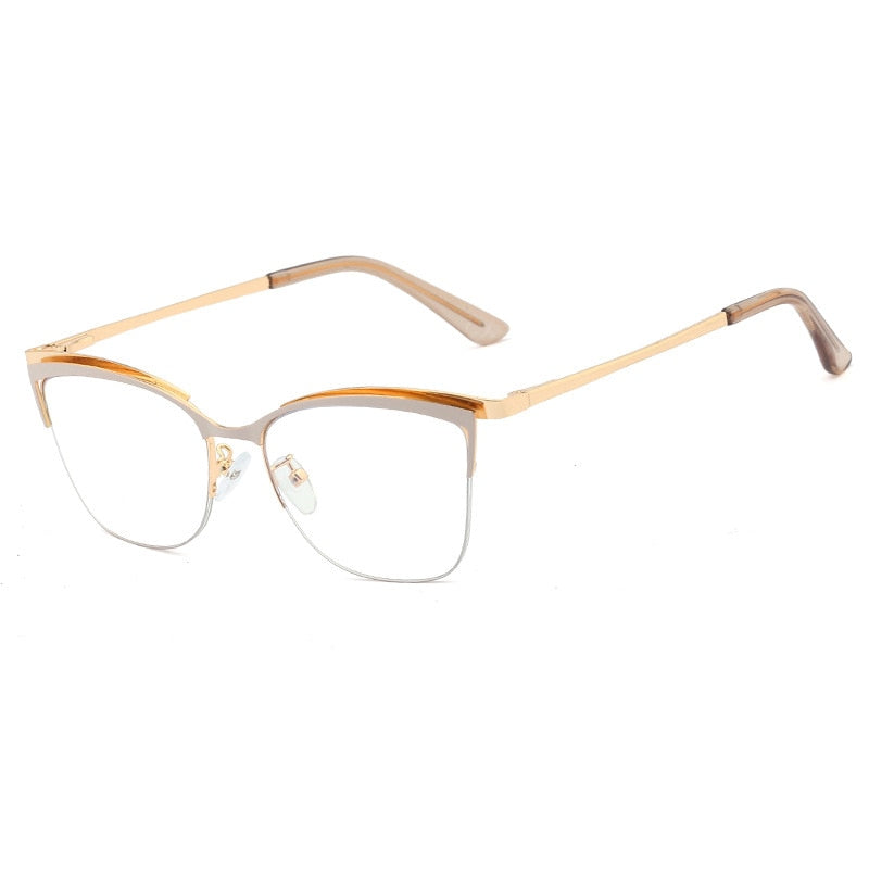 CCspace Women's Semi Rim Cat Eye Alloy Frame Eyeglasses 48282 Semi Rim CCspace C3Beige