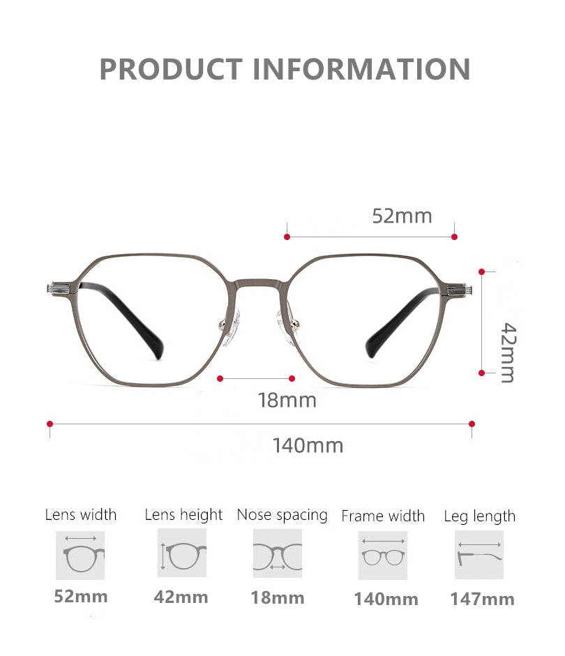 Yimaruili Unisex Full Rim Aluminum Magnesium Polygonal Frame Eyeglasses 5052 Full Rim Yimaruili Eyeglasses