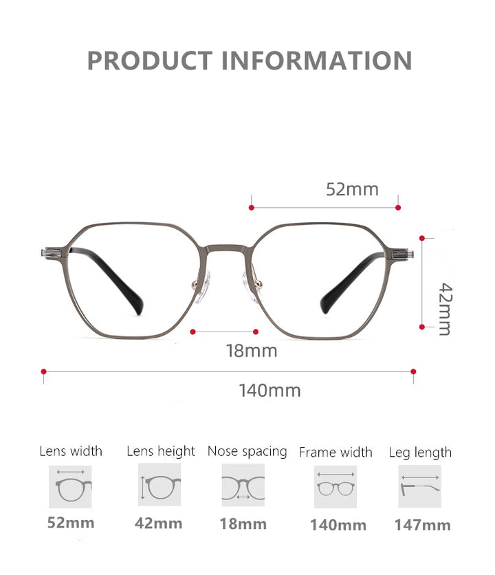 Yimaruili Unisex Full Rim Aluminum Magnesium Polygonal Frame Eyeglasses 5052 Full Rim Yimaruili Eyeglasses