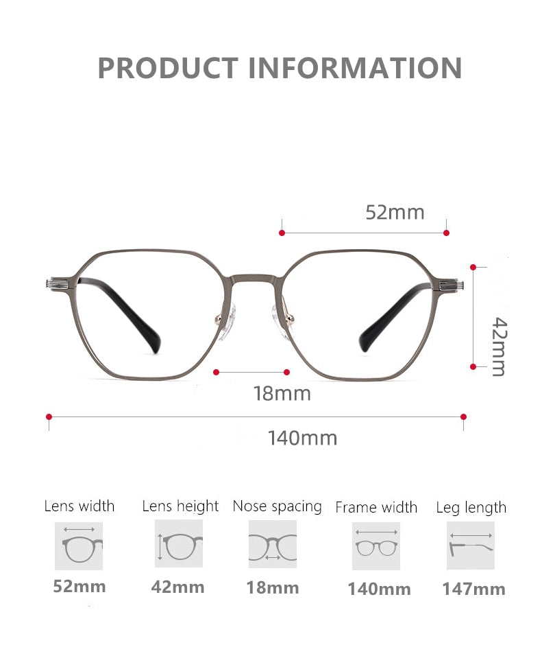 Yimaruili Unisex Full Rim Aluminum Magnesium Polygonal Frame Eyeglasses 5052 Full Rim Yimaruili Eyeglasses   