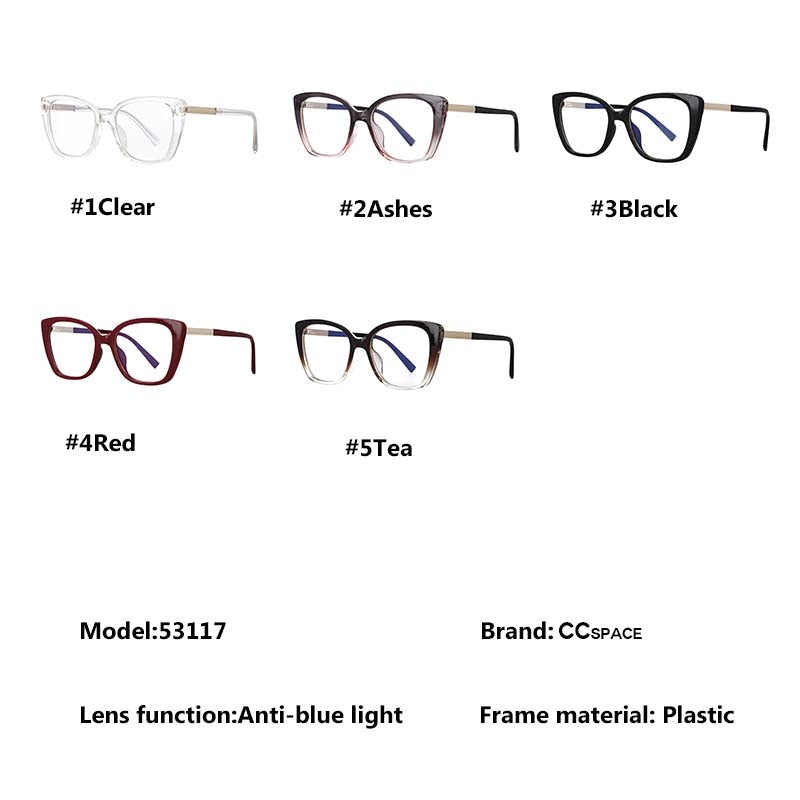 CCspace Women's Full Rim Square Cat Eye Tr 90 Titanium Frame Eyeglasses 53117 Full Rim CCspace