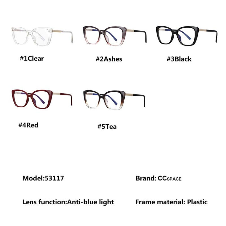 CCspace Women's Full Rim Square Cat Eye Tr 90 Titanium Frame Eyeglasses 53117 Full Rim CCspace