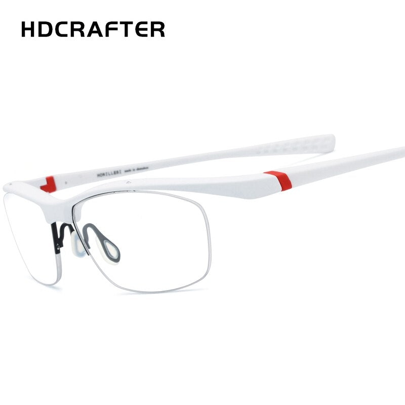 Hdcrafter Men's Semi Rim Rectangle TR 90 Sports Frame Eyeglasses 7027 Full Rim Hdcrafter Eyeglasses white