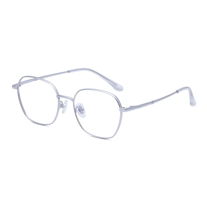 Hotony Unisex Full Rim Polygon Round Titanium Eyeglasses 8009 Full Rim Hotony Silver