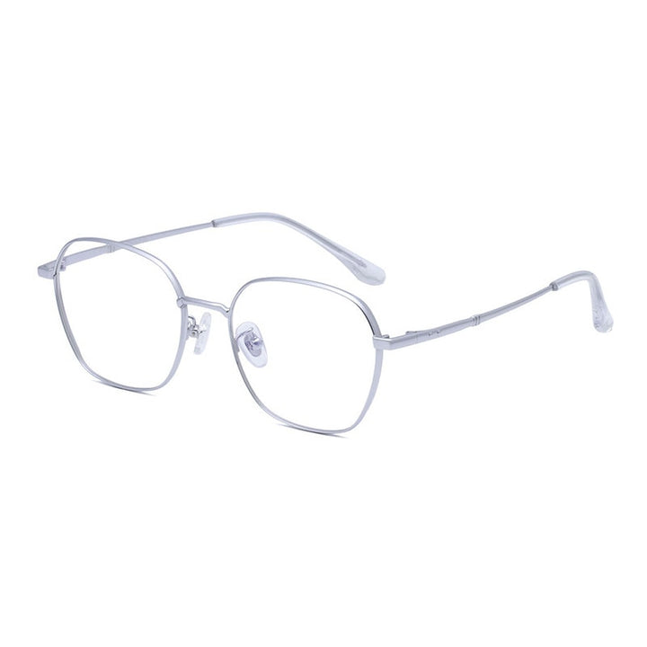 Hotony Unisex Full Rim Polygon Round Titanium Eyeglasses 8009 Full Rim Hotony Silver  