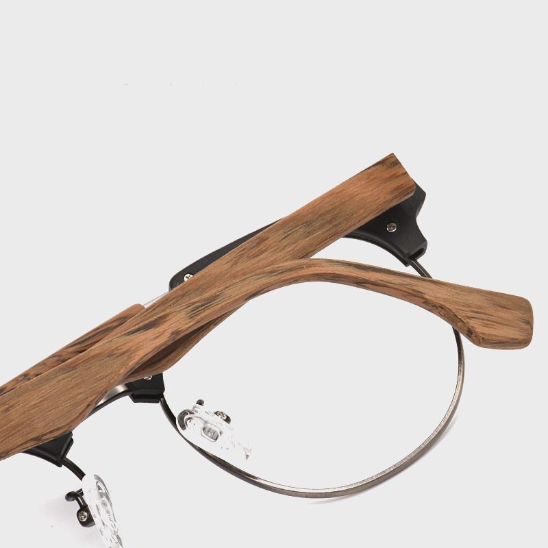 Hdcrafter Unisex Full Rim Round Wood Alloy Double Bridge Frame Eyeglasses Ft0366 Full Rim Hdcrafter Eyeglasses