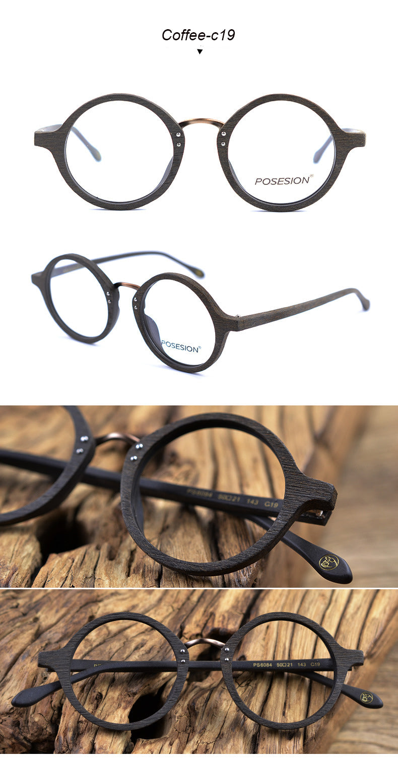 Hdcrafter Men's Full Rim Round Metal Wood Frame Eyeglasses Ps6084 Full Rim Hdcrafter Eyeglasses