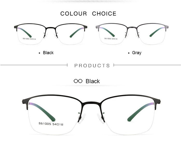 Hotochki Men's Semi Rim Browline Alloy Frame Eyeglasses 61005 Semi Rim Hotochki