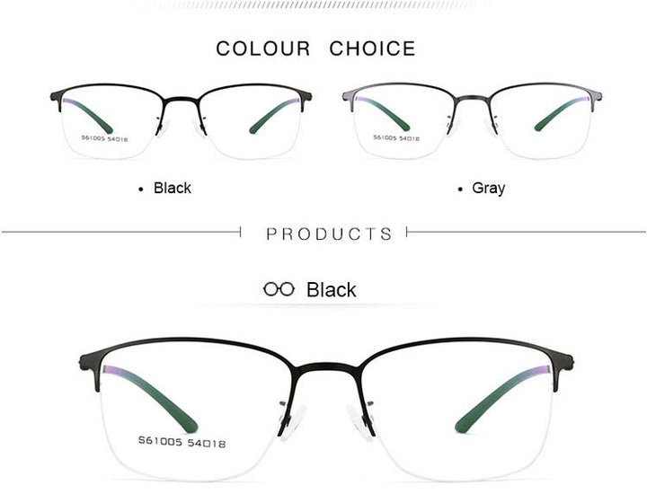 Hotochki Men's Semi Rim Browline Alloy Frame Eyeglasses 61005 Semi Rim Hotochki