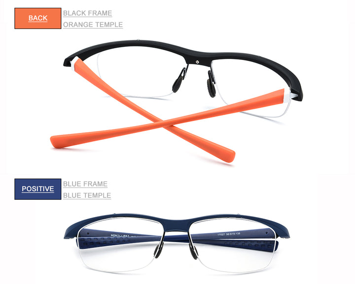 Hdcrafter Men's Semi Rim Rectangle TR 90 Sports Frame Eyeglasses 7027 Full Rim Hdcrafter Eyeglasses