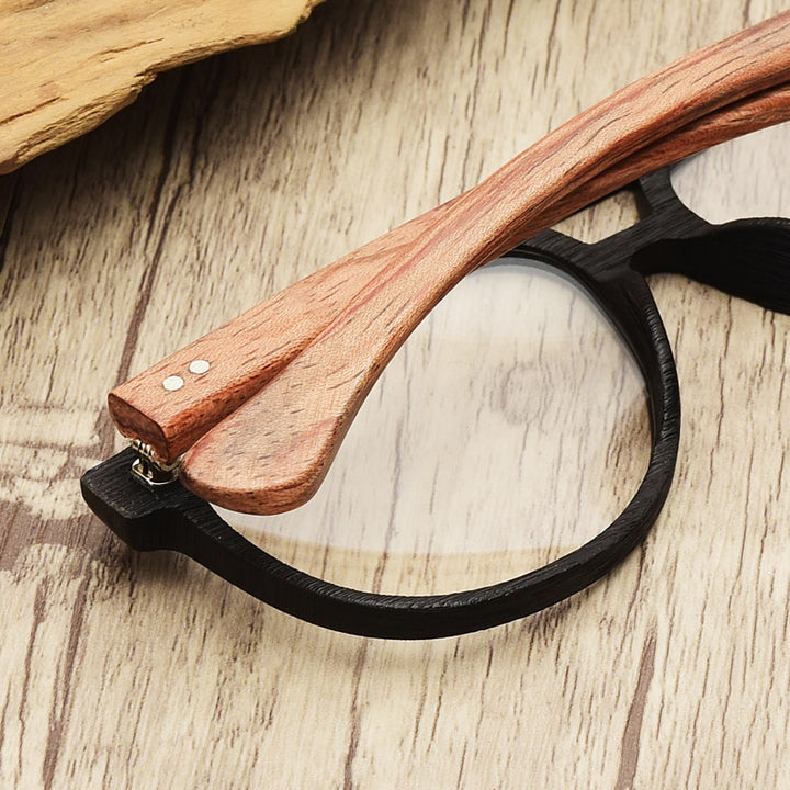Hdcrafter Unisex Full Rim Double Bridge Round Wood Frame Eyeglasses 7428d Full Rim Hdcrafter Eyeglasses