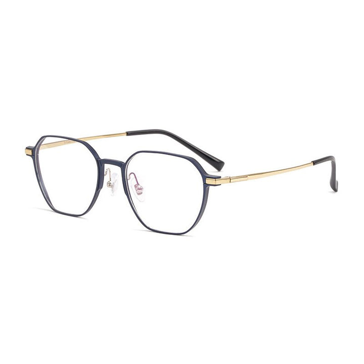 Handoer Unisex Full Rim Polygonal Square Aluminum Magnesium Alloy Eyeglasses 5052 Full Rim Handoer Dark Blue