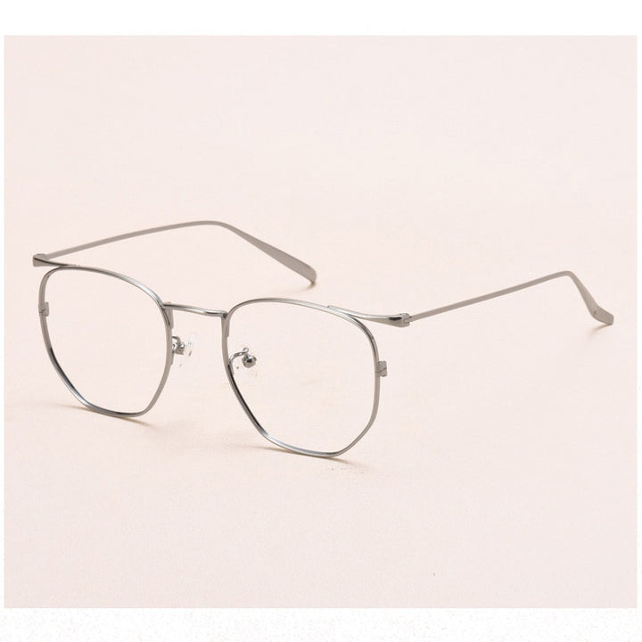 Muzz Full Rim Polygonal Square Titanium Frame Eyeglasses 109011 Full Rim Muzz Silver