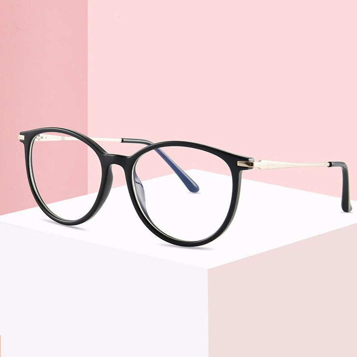 Hotony Women's Full Rim Roun Cat Eye Acetate Alloy Eyeglasses Tr87048 Full Rim Hotony