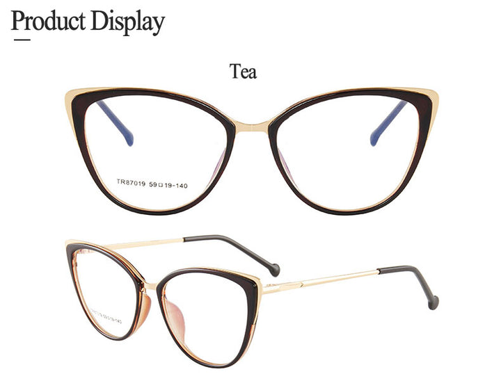 Hotony Women's Full Rim Cat Eye TR 90 Resin Alloy Frame Eyeglasses 7019 Full Rim Hotony