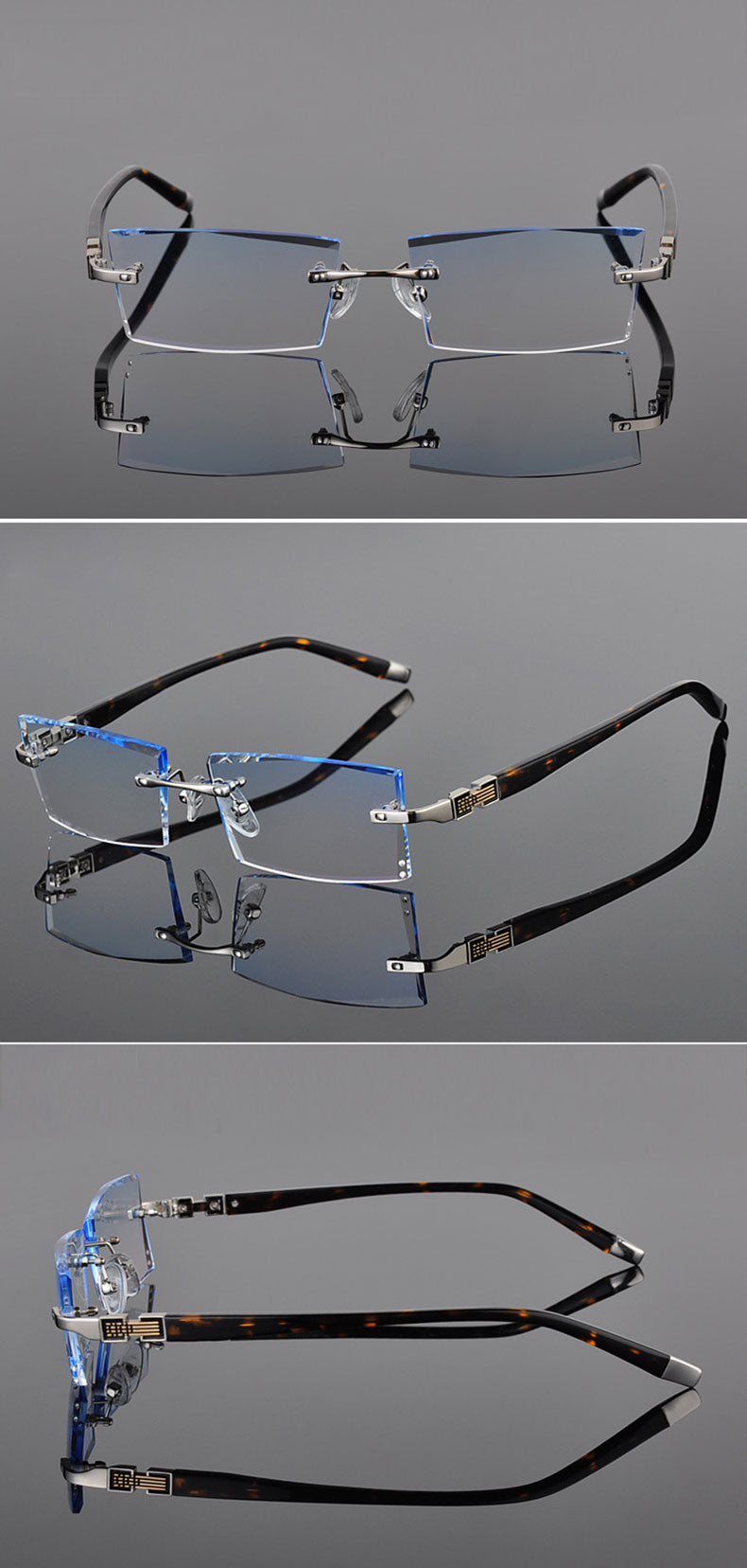 Reven Jate 58050 Alloy Rimless Diamond Cutting Man Glasses Frame Eyeglasses Men Eyewear Rimless Reven Jate