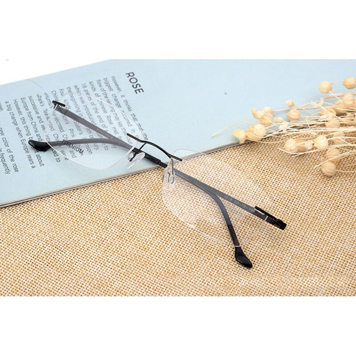 Hotony Unisex Rimless Alloy Frame Rectangle Lens Eyeglasses Rw004 Rimless Hotony