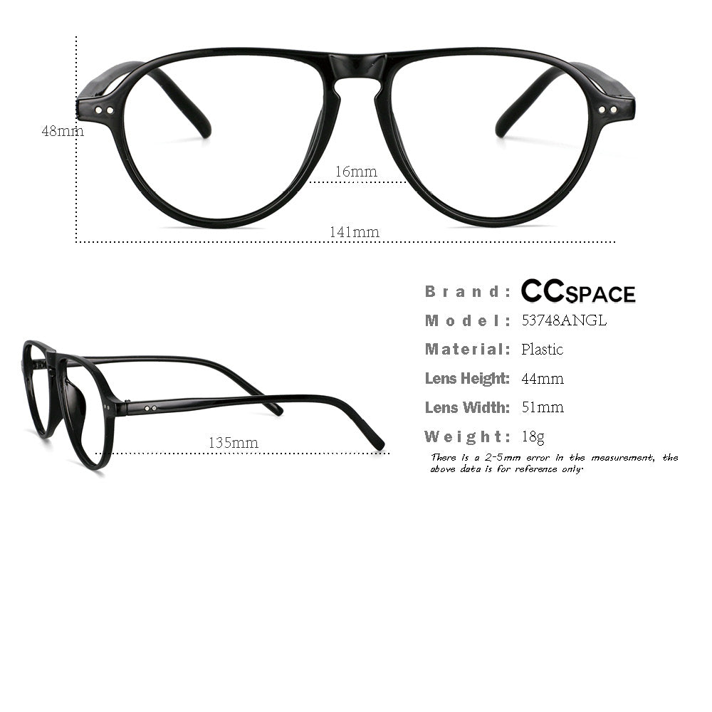 CCspace Unisex Full Rim Oversized Round Resin Frame Eyeglasses 53748 Full Rim CCspace