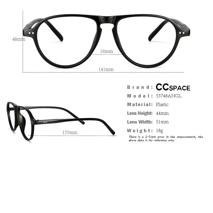 CCspace Unisex Full Rim Oversized Round Resin Frame Eyeglasses 53748 Full Rim CCspace
