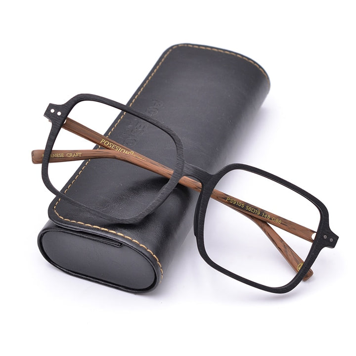 Hdcrafter Unisex Full Rim Oversized Square Wood Frame Eyeglasses 9105 Full Rim Hdcrafter Eyeglasses