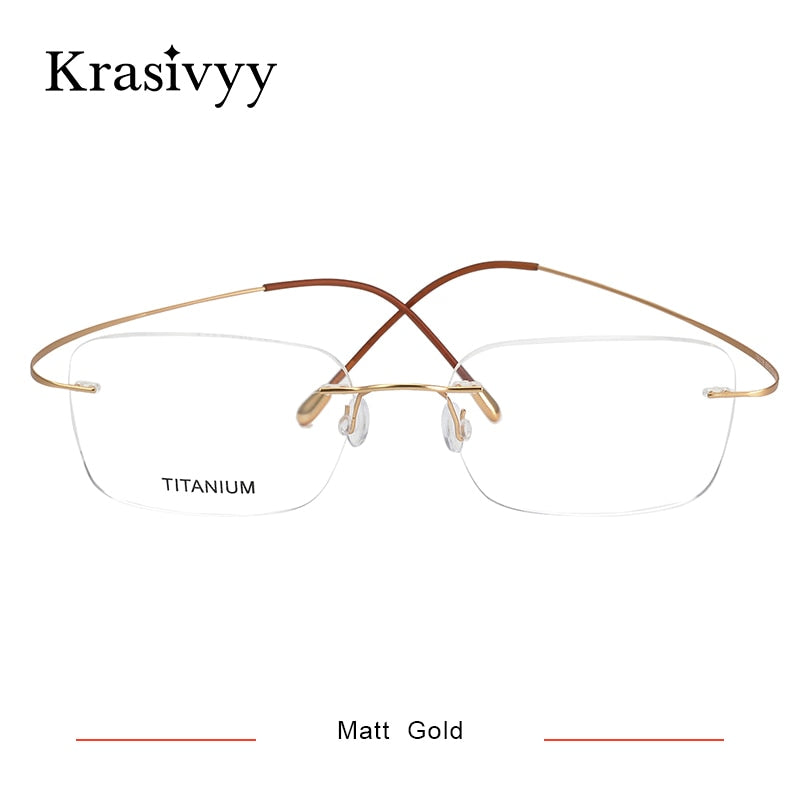 Krasivyy Unisex Rimless Square Screwless Titanium Eyeglasses Kr16016 Rimless Krasivyy Matt Gold