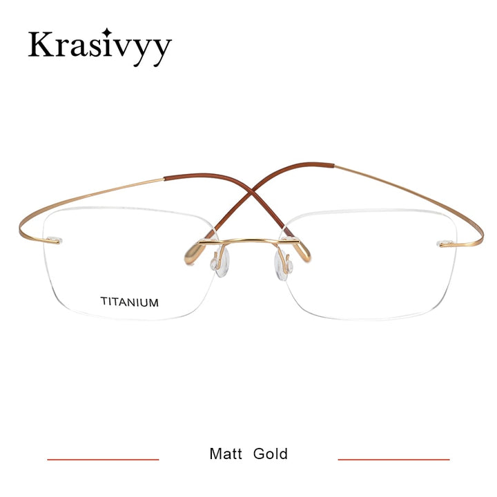 Krasivyy Unisex Rimless Square Screwless Titanium Eyeglasses Kr16016 Rimless Krasivyy Matt Gold