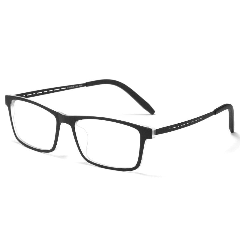 Hdcrafter Men's Full Rim Square TR 90 Titanium Frame Eyeglass 8822t Full Rim Hdcrafter Eyeglasses Black Transparent