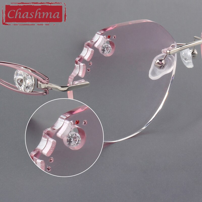 Chashma Women's Rimless Round Titanium Alloy Diamond Cut Frame Eyeglasses A88022 Rimless Chashma