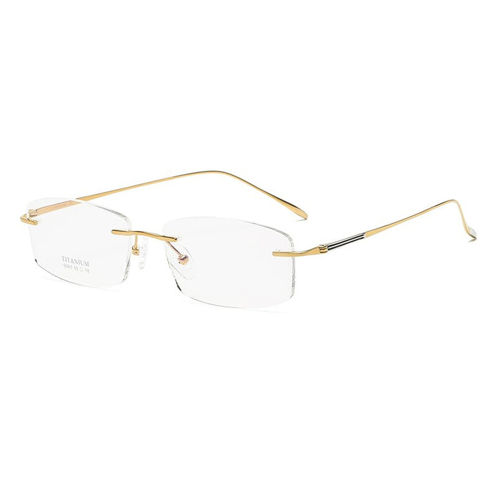 Zirosat 9083 Men's Eyeglasses Titanium Rimless Diamond Trimmed Rimless Zirosat golden