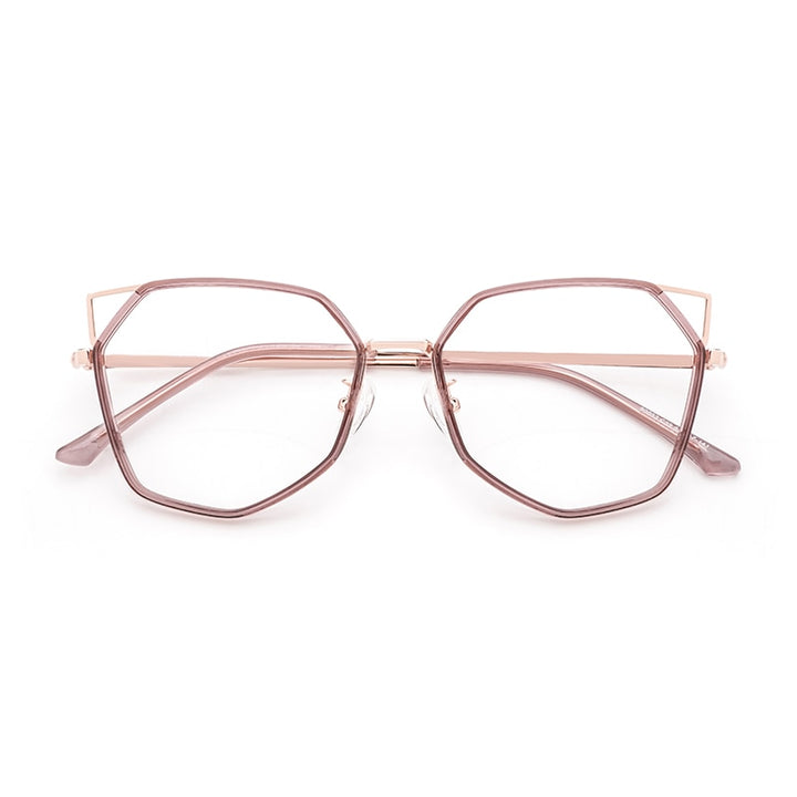 Kansept Women's Full Rim Polygonal Cat Ear Alloy Acetate Frame Eyeglasses 90053 Full Rim Kansept
