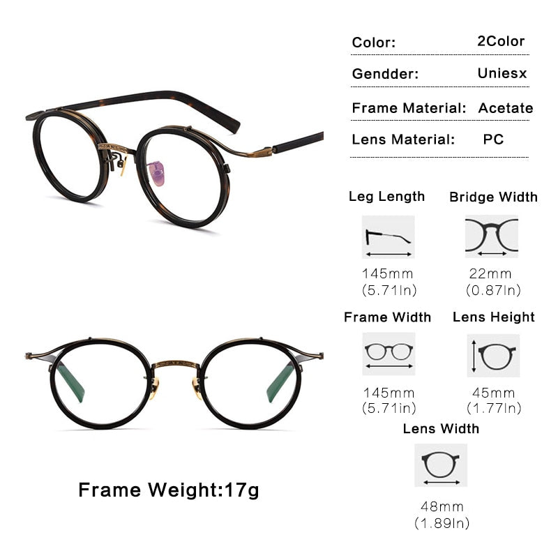 Gatenac Unisex Full Rim Round Acetate Alloy Frame Eyeglasses Gxj37 Full Rim Gatenac