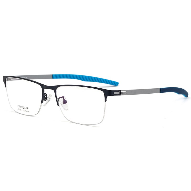 Hotochki Men's Semi Rim TitaniumAlloy IP Plated Frame Eyeglasses F1983 Semi Rim Hotochki Blue