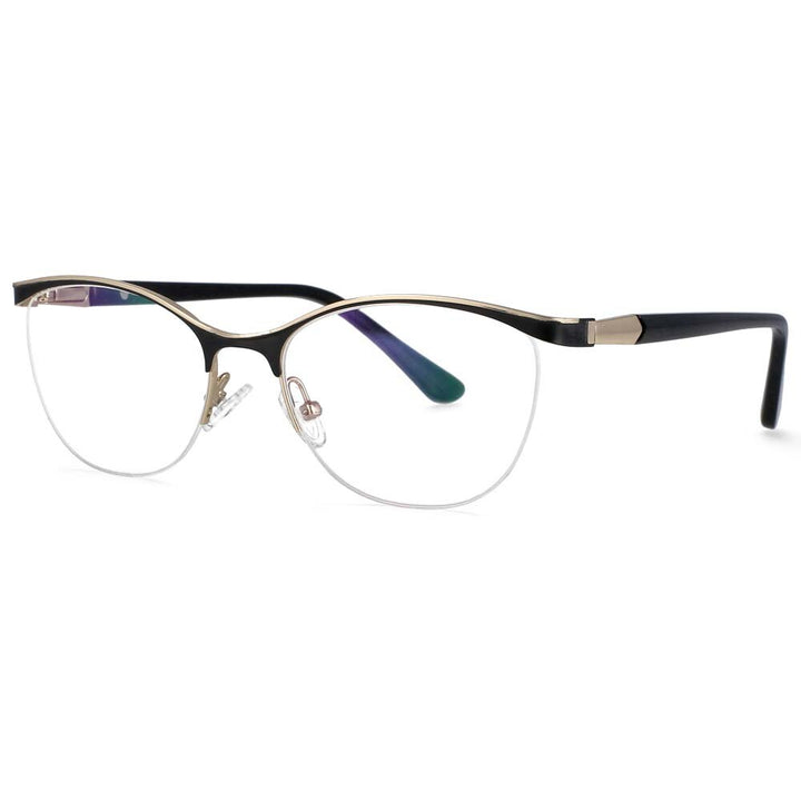 CCspace Women's Semi Rim Brow Line Cat Eye Alloy Acetate Frame Eyeglasses 53988 Semi Rim CCspace Black
