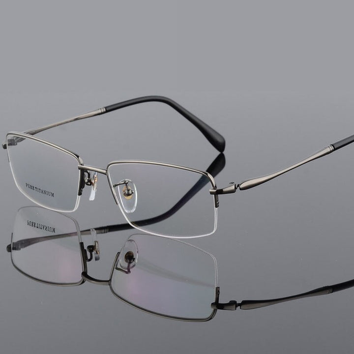Men's Square Semi Rim Titanium Frame Eyeglasses 8296 Semi Rim Bclear gray